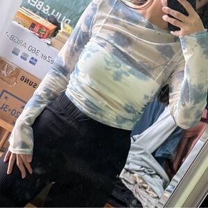 Blue and White Tie-Dye Long Sleeve Top